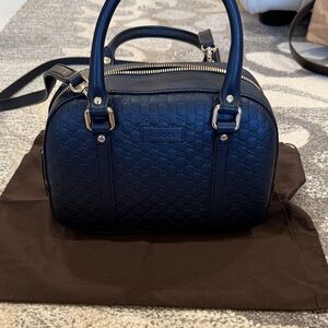 Gucci Dark Blue Embossed Leather side bag